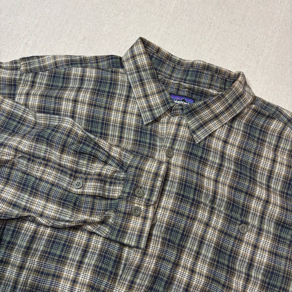 Patagonia Organic Cotton Fjord Green Brown Flannel Plaid Shirt Men's Large - Picture 1 of 6